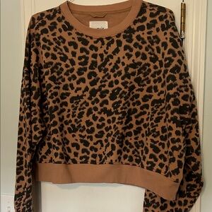 Aerie Cropped Leopard Print Sweatshirt - Brown and Black